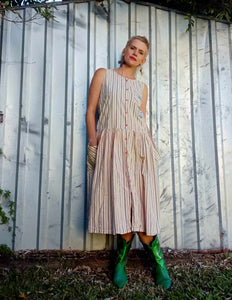 Pink and Grey Striped Dress with Patches