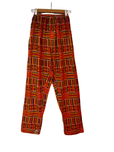 Red Pants with Multi Coloured Patterns