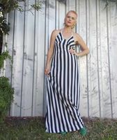 Load image into Gallery viewer, 70&#39;s vertical striped, black and white sundress