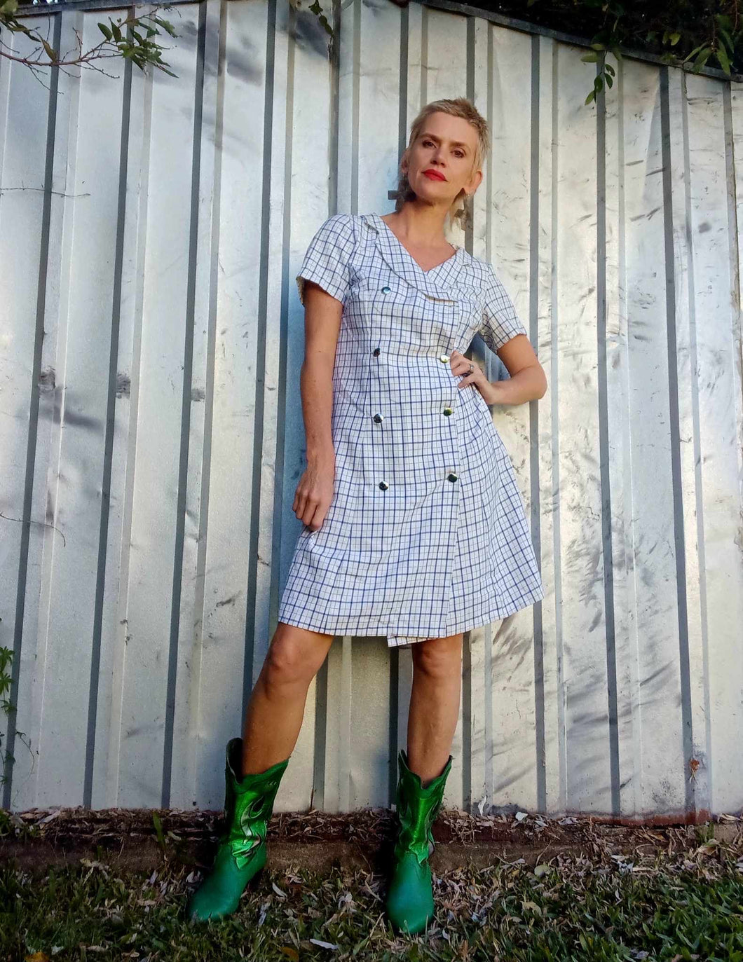 Blue and White Plaid Dress