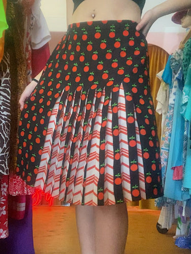 Orange Patterned Pleated Skirt