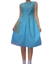 Load image into Gallery viewer, Blue Dress with Floral Pattern Pocket
