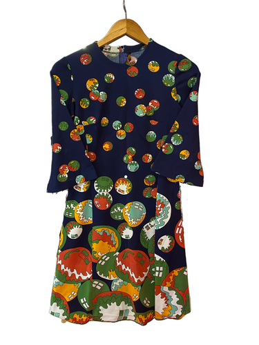 Navy Dress with Colourful Ball Pattern