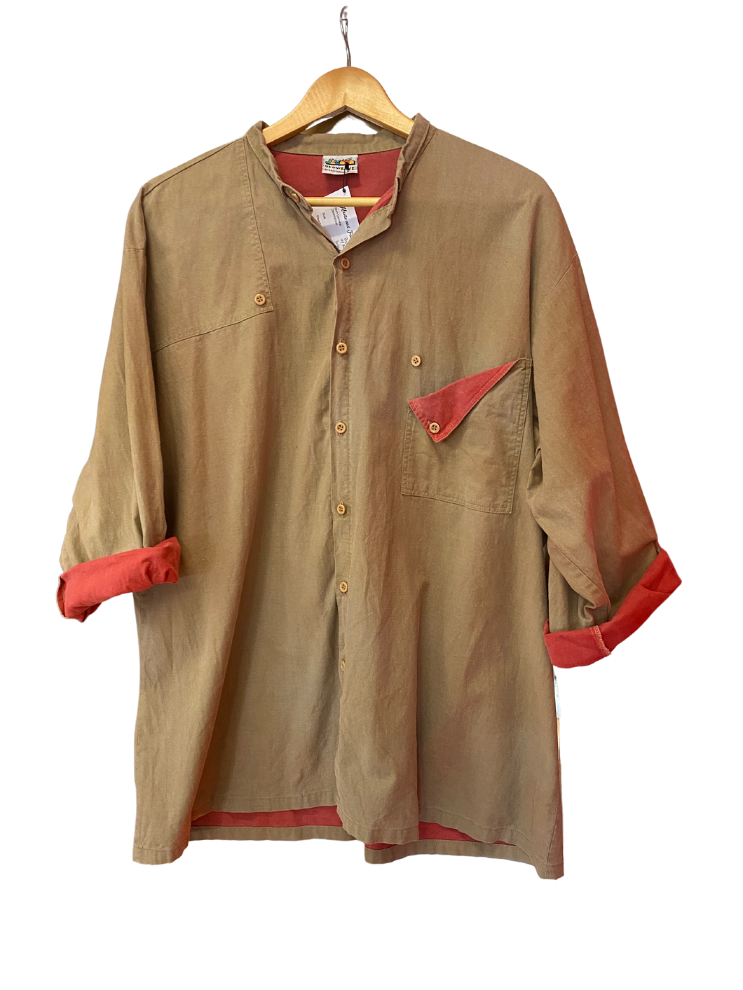 Brown Button Up with Red Lining