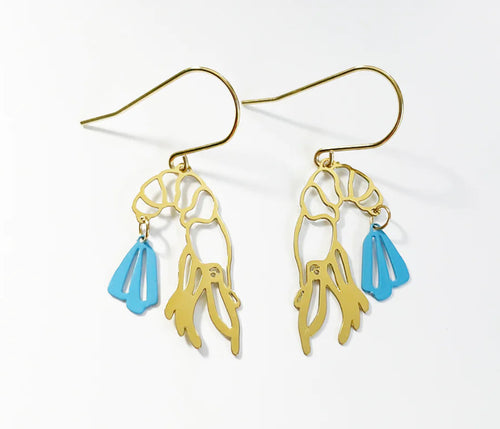 Mini Prawns - Gold/ sky blue - painted steel dangles