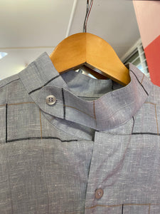 Light Blue Button Up with Square Patterns