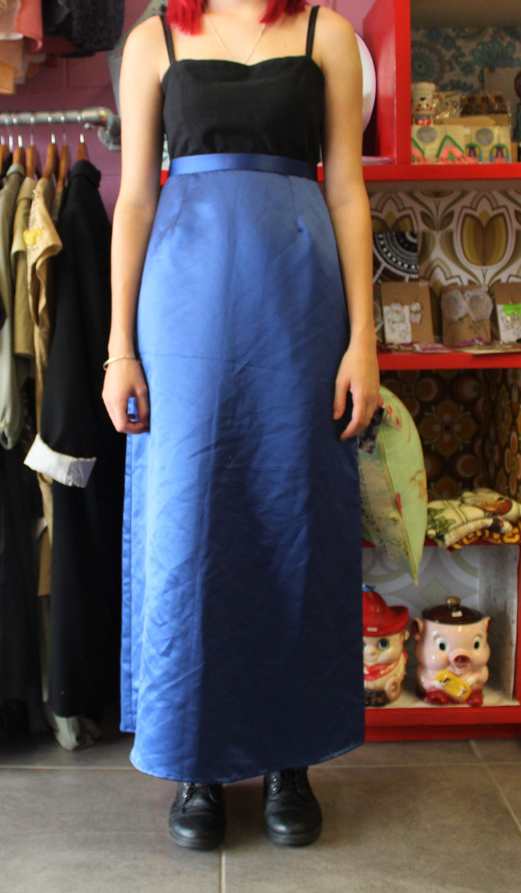Long Blue Satin Skirt