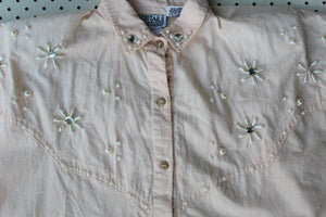 80`s blouse embroidered with fake pearls and bling
