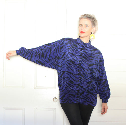 80's Purple button up tiger print top