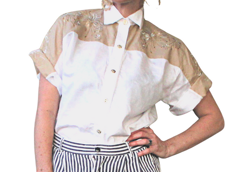 80's Blouse with golden embroidered detail