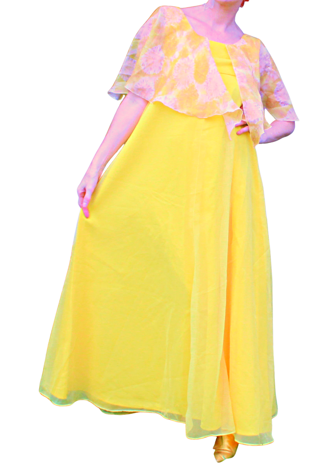 70's formal/bridesmaid dress, yellow.