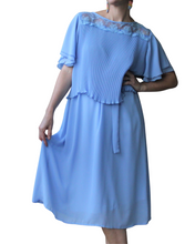 Load image into Gallery viewer, 70&#39;s baby blue dress with lace and pleated top