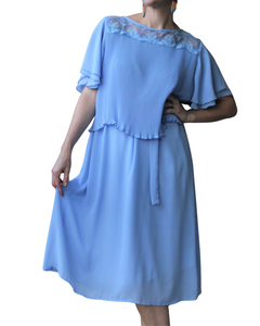 70's baby blue dress with lace and pleated top
