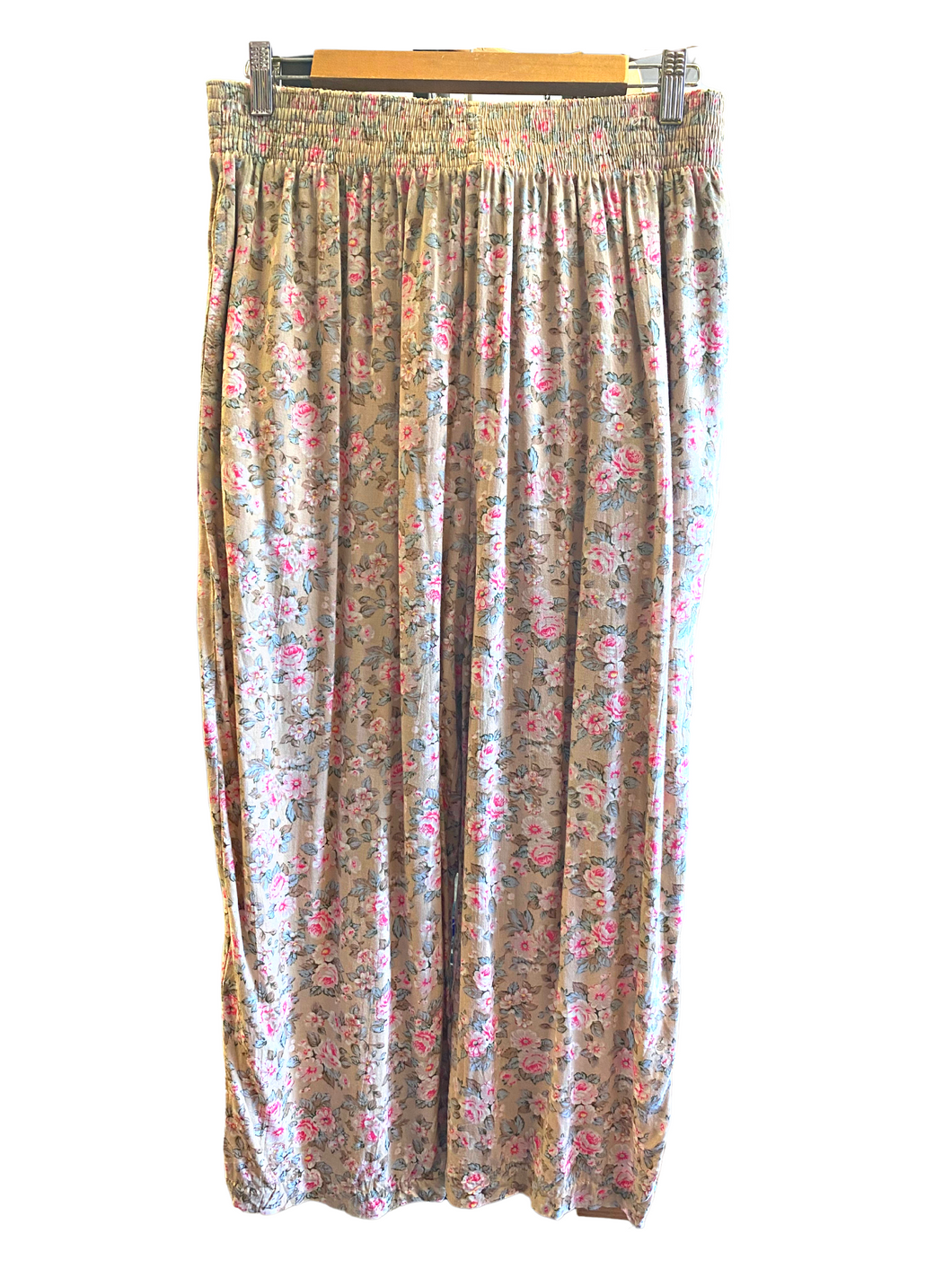 80's pants , cream with pink flowers