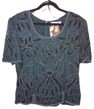 Load image into Gallery viewer, Forest Green Pure Silk Beaded Top