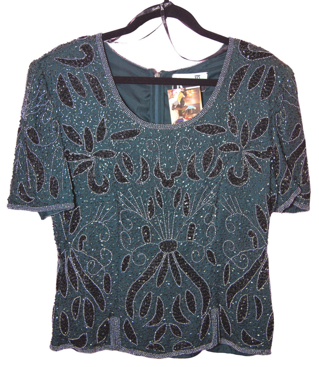 Forest Green Pure Silk Beaded Top