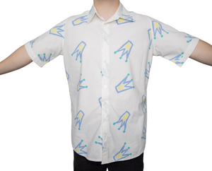 White Men's Button Up Shirt with crowns