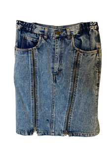 Light blue denim skirt with zipper features