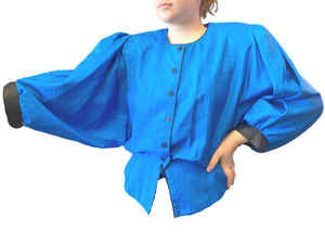 Blue 80's style blazer with batwings sleeves and buttons