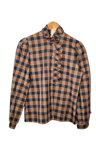 Long Sleeve Brown Tartan Blouse