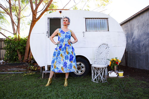 80`s Katies low waisted floral dress, cotton with pockets