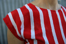 Load image into Gallery viewer, Low waisted red and white striped 80`s dress