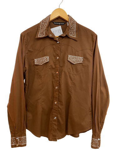 Brown Button Up with Silver Bedazzlment