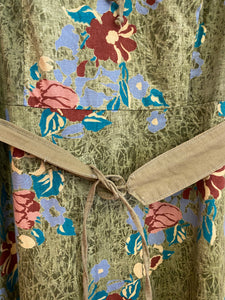 Green Floral Print Dress w/ Belt