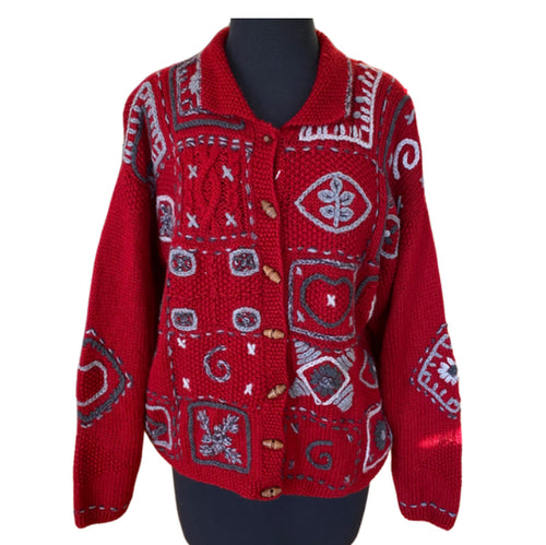 Red and Grey Jumper with Wooden Buttons