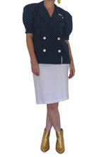 Load image into Gallery viewer, Navy Polka-Dot Jacket - White Skirt