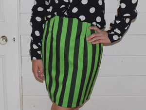 Green and Black Striped Skirt