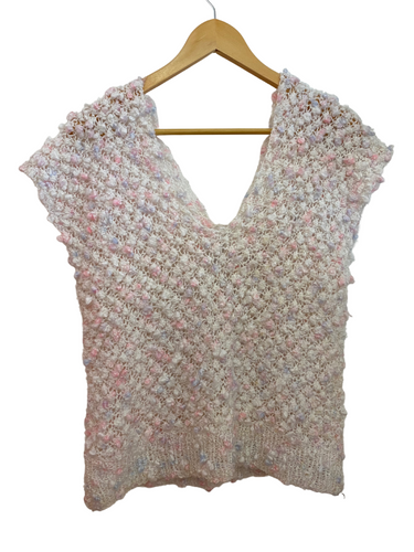 Knitted White Blue and Pink Sweater Vest