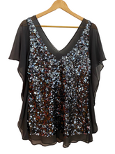 Load image into Gallery viewer, Grey Sheer shirt With Silver Sequins