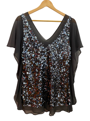 Grey Sheer shirt With Silver Sequins