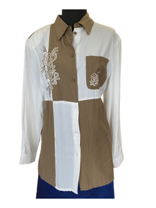 Brown and White Button Up