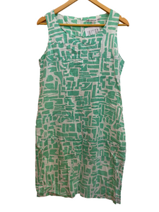 Green and White Geometric Patterned Dress