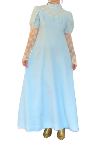 Blue Dress With White Lace