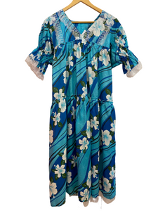 Hibiscus Print Blue Dress