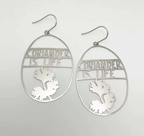 Coriander is life dangles in silver