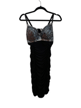 Load image into Gallery viewer, Ruched Black Dress with Sequinned Top