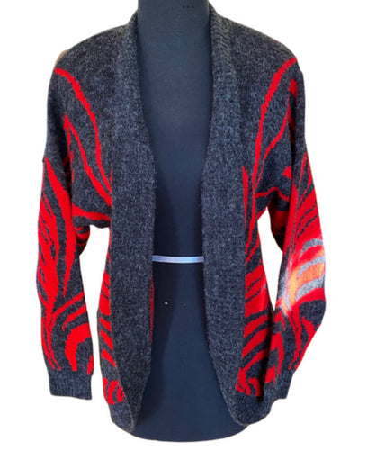 Grey Cardigan with Red Designs