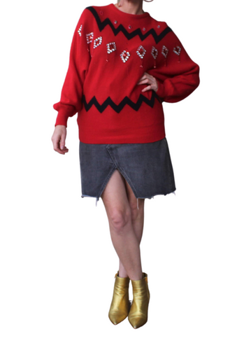 Red and Black Beaded Jumper