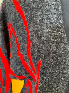 Grey Cardigan with Red Designs