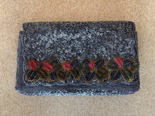 Load image into Gallery viewer, Beaded Navy Blue Clutch with Flowers