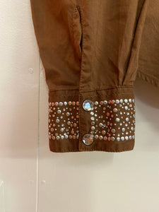 Brown Button Up with Silver Bedazzlment
