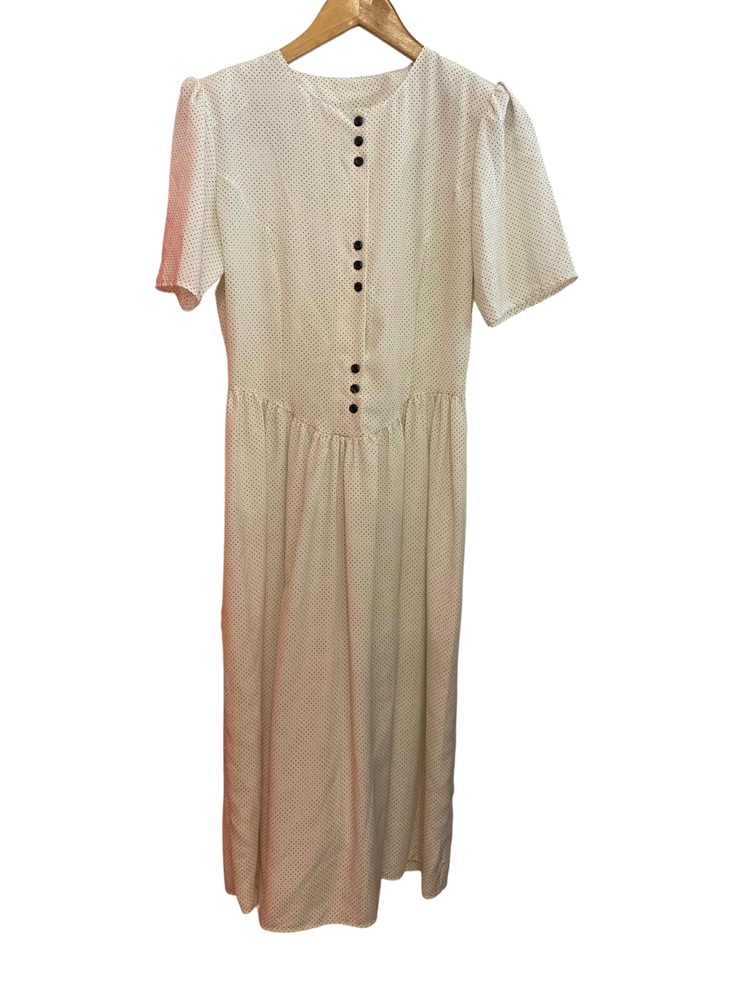 White Dress with Black Dots and Buttons