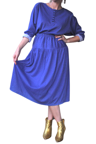 80's top and skirt, purple with black dots